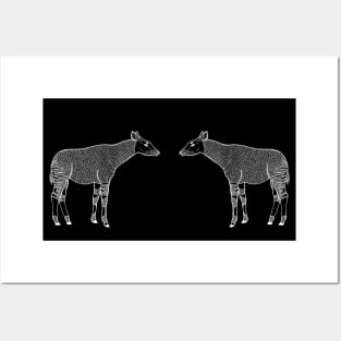 Okapis or Forest Giraffes in Love - black and white animal design Posters and Art